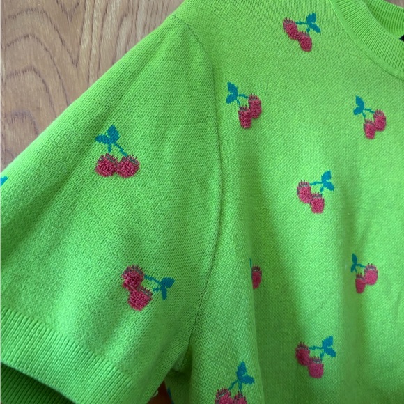 Lazy Oaf Vibrant Green cherry print short sleeve Knit Sweater 16 - Picture 3 of 6